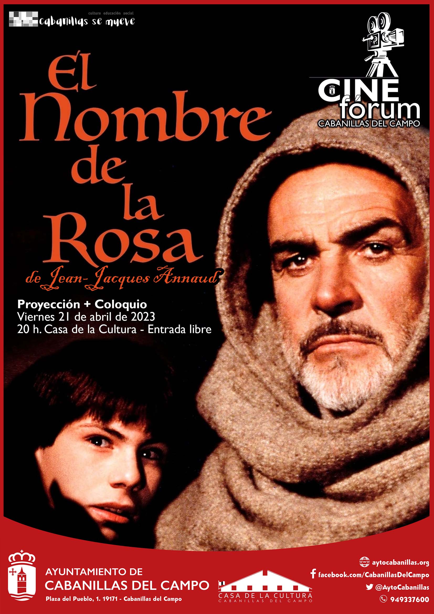 Cinefórum Cabanillas presenta "El nombre de la rosa": proyección y coloquio posterior