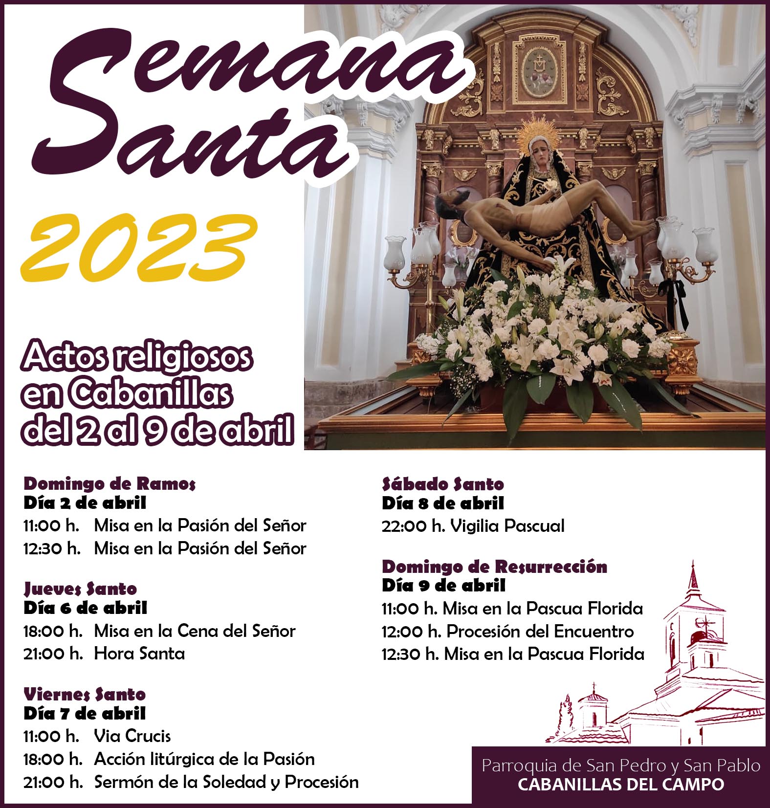 Semana Santa en Cabanillas del Campo: actos religiosos en la parroquia de San Pedro y San Pablo