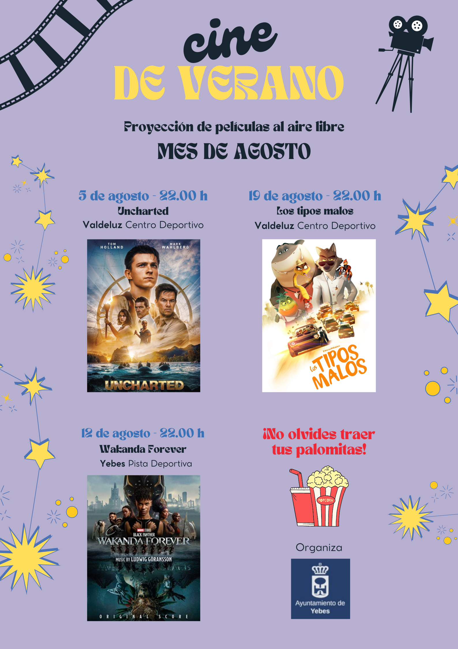 Disfruta del cine de verano al aire libre en Yebes y Valdeluz durante julio y agosto