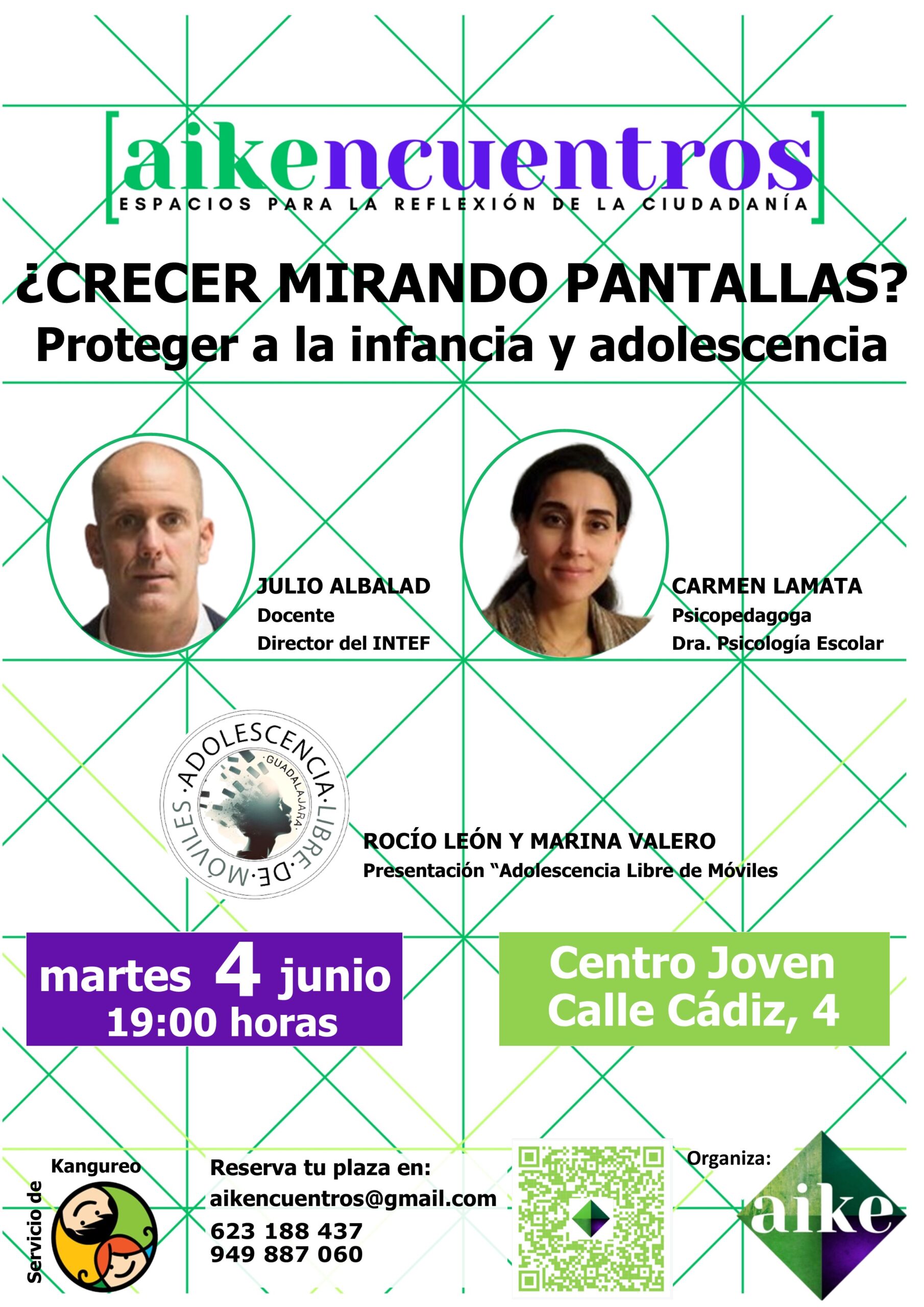 📱👧👦 ¡Nuevo #Aikencuentro! 🎉 Abordaremos la adicción a las pantallas en niños y adolescentes. 🧠💻 Participan expertos en el tema. Únete el próximo martes 4 de junio en el Centro Joven de Guadalajara. ¡No te lo pierdas! 🗣️👥 #AdicciónAPantallas #InfanciaSaludable 🌟