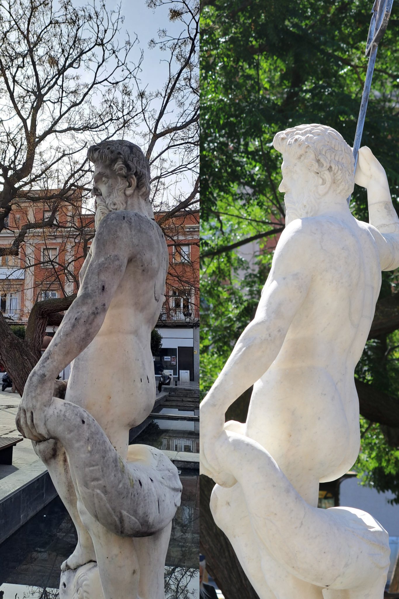  El Ayuntamiento realiza una limpieza y restauración de la escultura de Neptuno de la Plaza del Jardinillo
