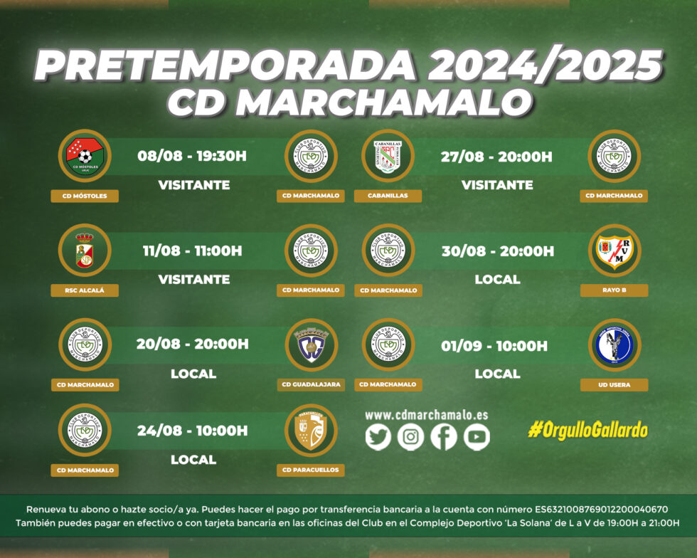 Calendario Completo de los Partidos de Pretemporada del CD Marchamalo para 2024