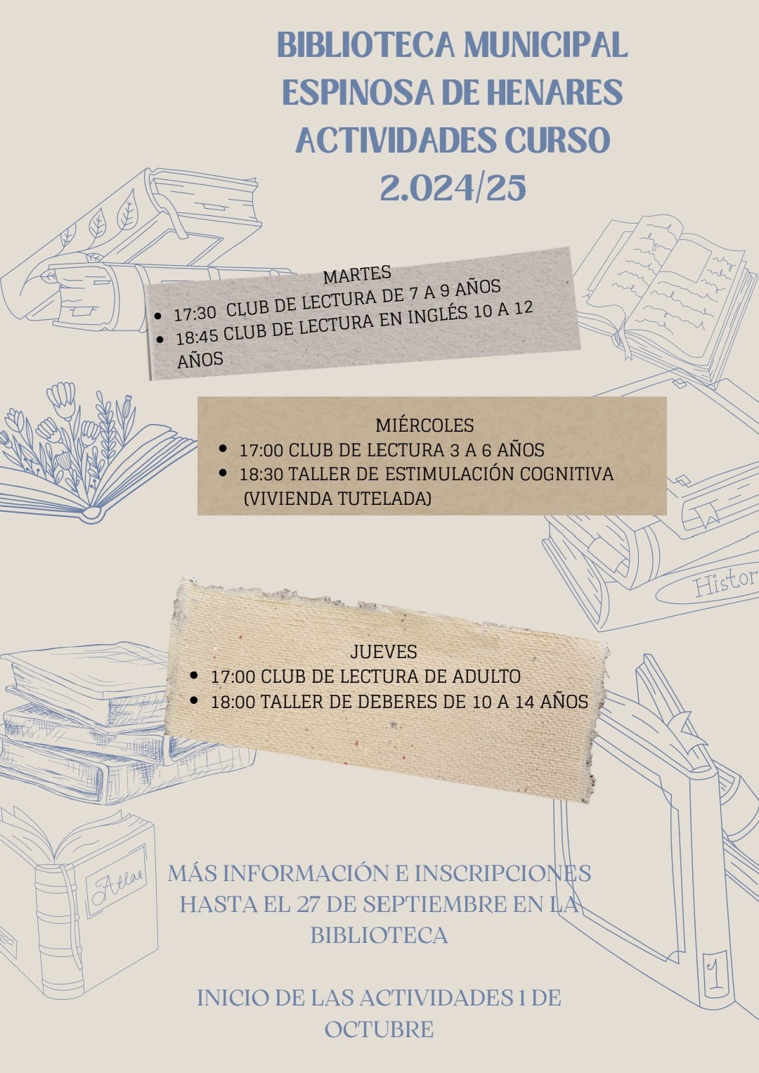 Actividades 2024/25 en la Biblioteca de Espinosa y Carrascosa: Clubes de Lectura y Talleres para Todas las Edades