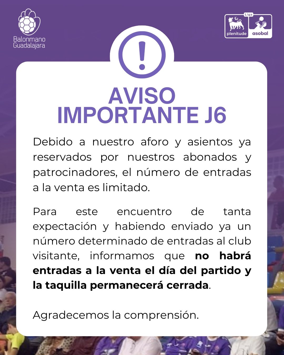 El aforo para el partido de la Jornada 6 este sábado a las 20:00h está  completo.