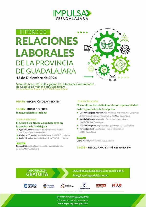 ¡Vuelve el III Foro de Relaciones Laborales de Guadalajara! Impulsa Guadalajara refuerza la negociación colectiva y el diálogo social