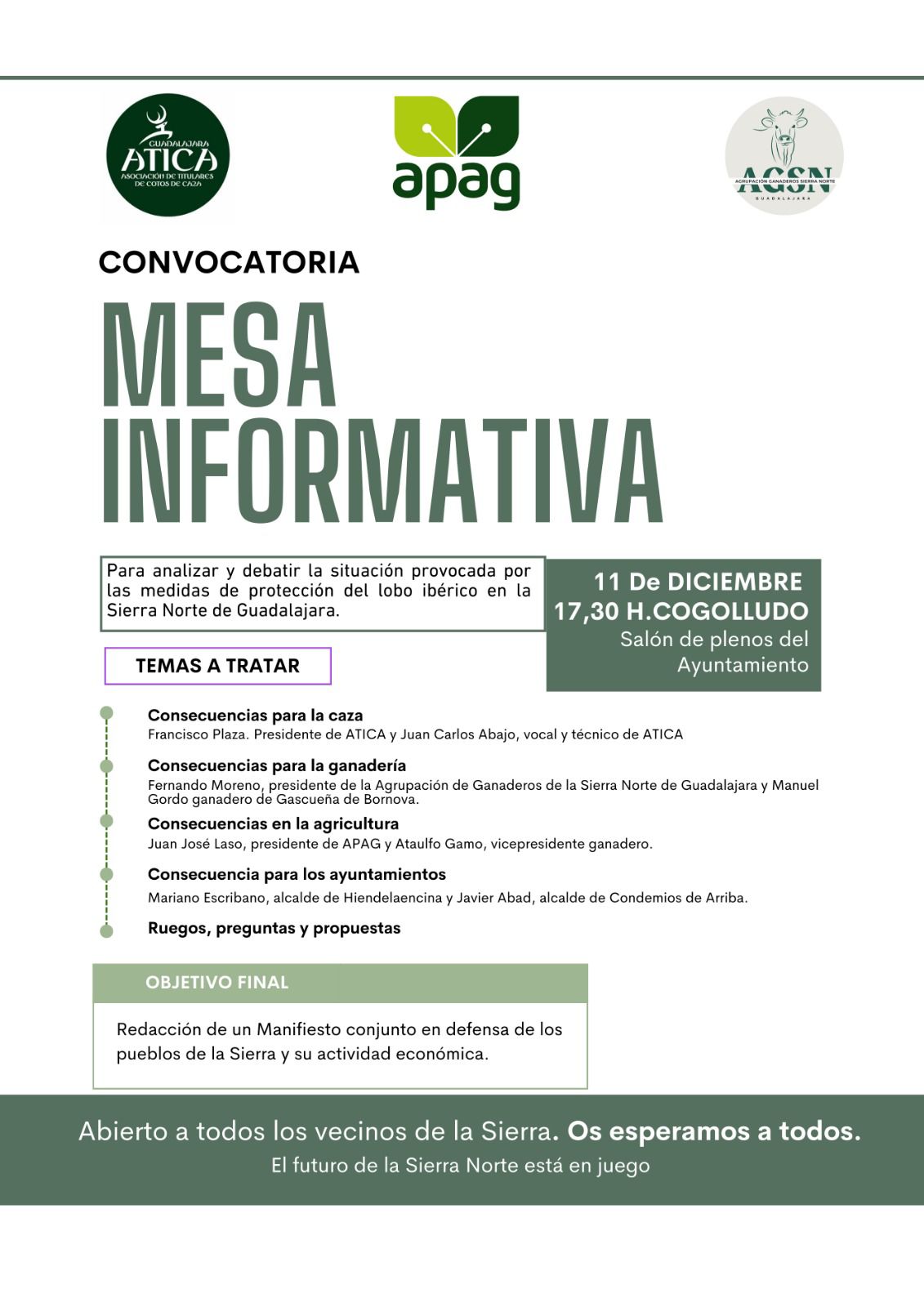 ATICA convoca una mesa informativa para debatir las consecuencias de las medidas de protección del lobo ibérico en la Sierra Norte de Guadalajara