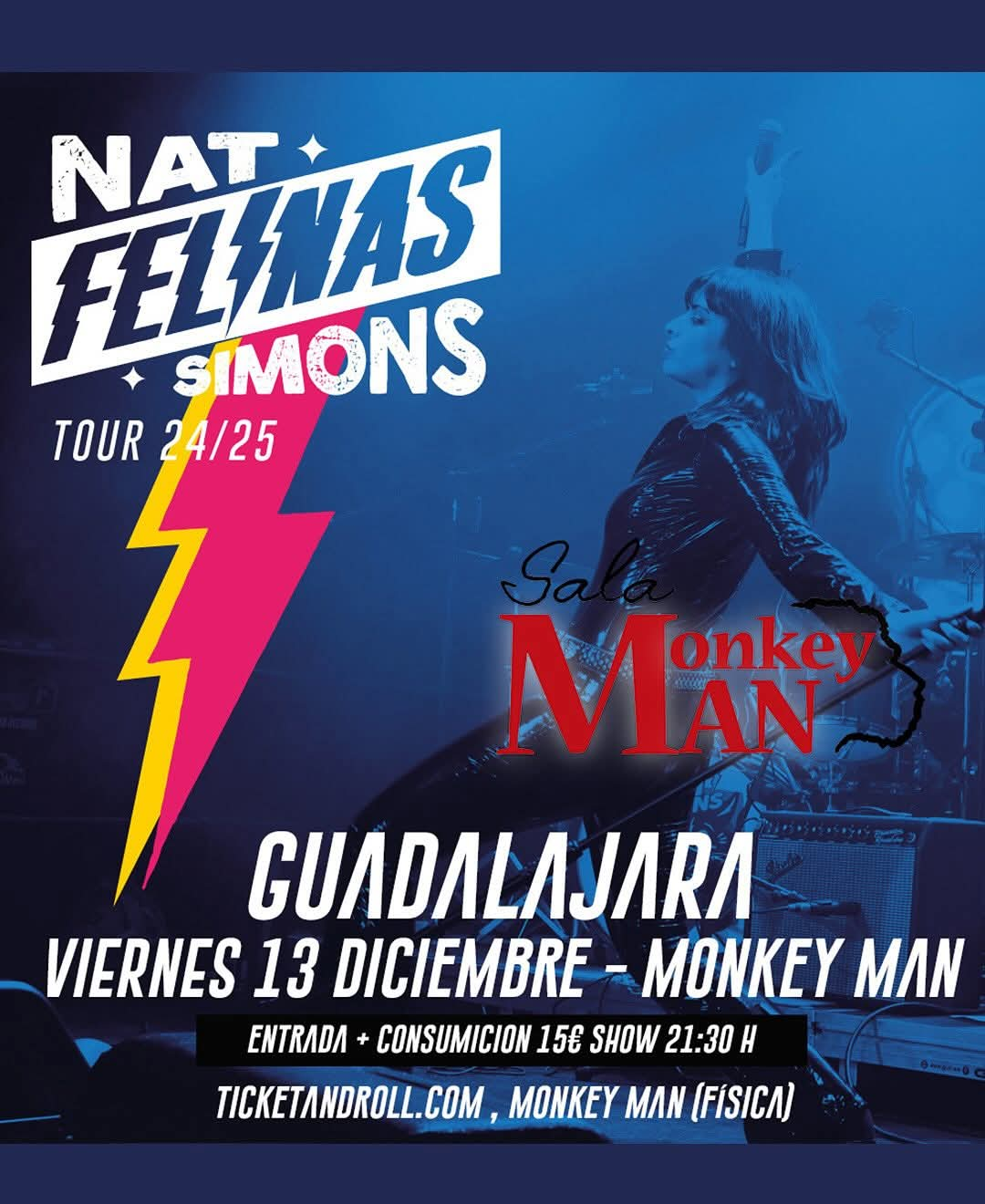 Nat Simons en Guadalajara: Concierto Eléctrico en la Sala Monkey Man el 13 de diciembre