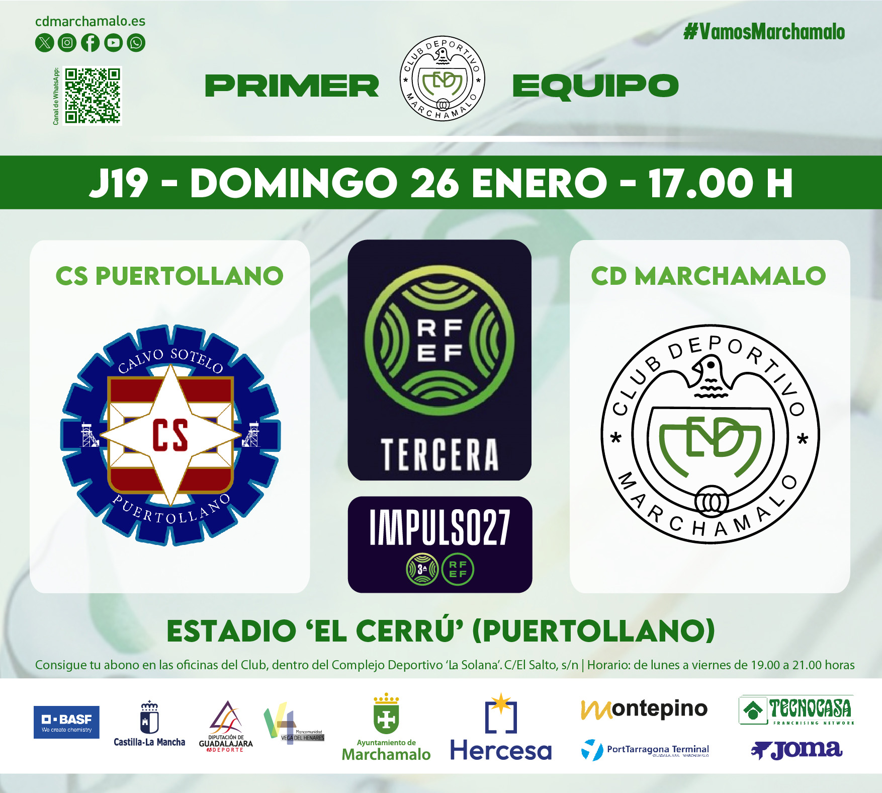 El CD Marchamalo busca extender su racha ganadora frente al Puertollano en el Estadio del Cerrú