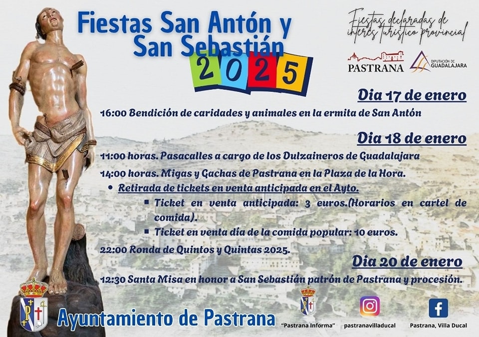 Fiestas de San Antón y San Sebastián 2025 en Pastrana: Tradición y Gastronomía