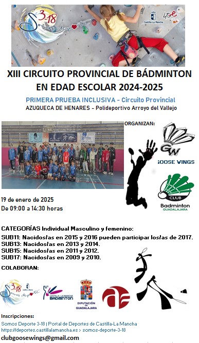 XIII Circuito Provincial de Bádminton Escolar en Guadalajara 2025: Inscripciones Abiertas y Nuevas Sedes