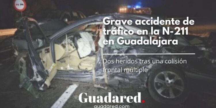 Grave accidente de tráfico en la N-211 en Guadalajara: Dos heridos tras una colisión frontal múltiple