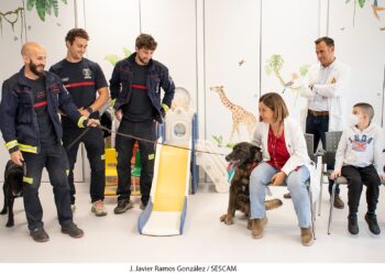 Niños hospitalizados del Hospital de Guadalajara celebran su día con perros de rescate de la Unidad Canina