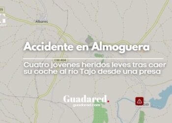 Accidente en Almoguera: cuatro jóvenes heridos leves tras caer su coche al río Tajo desde una presa