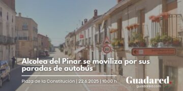 Concentración en Alcolea del Pinar contra la supresión de paradas de autobús en la línea Madrid-Valencia C12