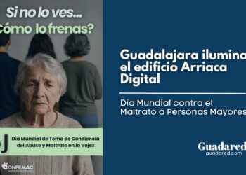 Guadalajara ilumina el edificio Arriaca Digital en apoyo al Día Mundial contra el Maltrato a Personas Mayores