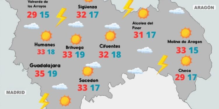 Guadalajara, en alerta este martes por tormentas y altas temperaturas de hasta 36 grados