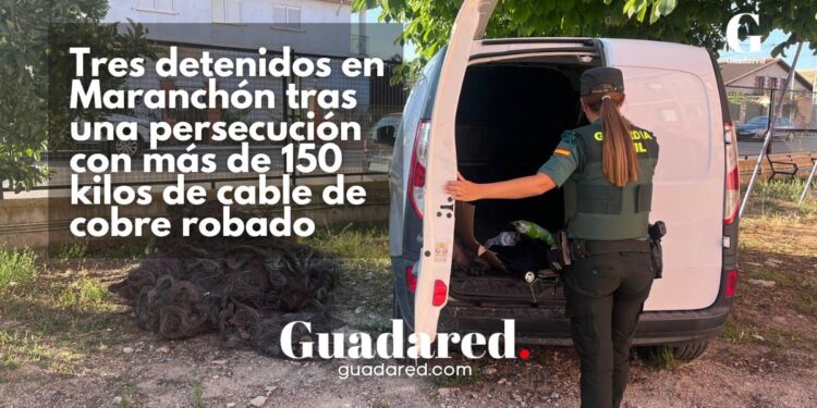 Tres detenidos en Maranchón tras una persecución con más de 150 kilos de cable de cobre robado