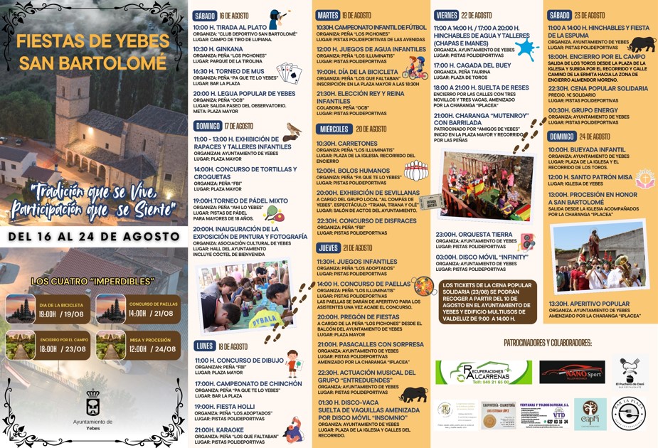 Fiestas de Yebes 2025 en honor a San Bartolomé: programa, actividades y música del 16 al 24 de agosto