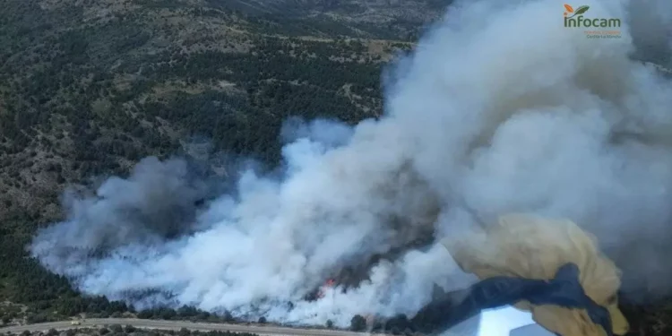 Incendio forestal en La Huerce (Guadalajara) obliga a cortar la CM-1006 por humo intenso