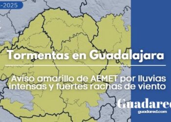 Tormentas en Guadalajara hoy: aviso amarillo de AEMET por lluvias intensas y fuertes rachas de viento