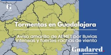 Tormentas en Guadalajara hoy: aviso amarillo de AEMET por lluvias intensas y fuertes rachas de viento