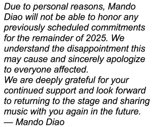 Mando Diao cancela su gira y no actuará en Festival Gigante 2025