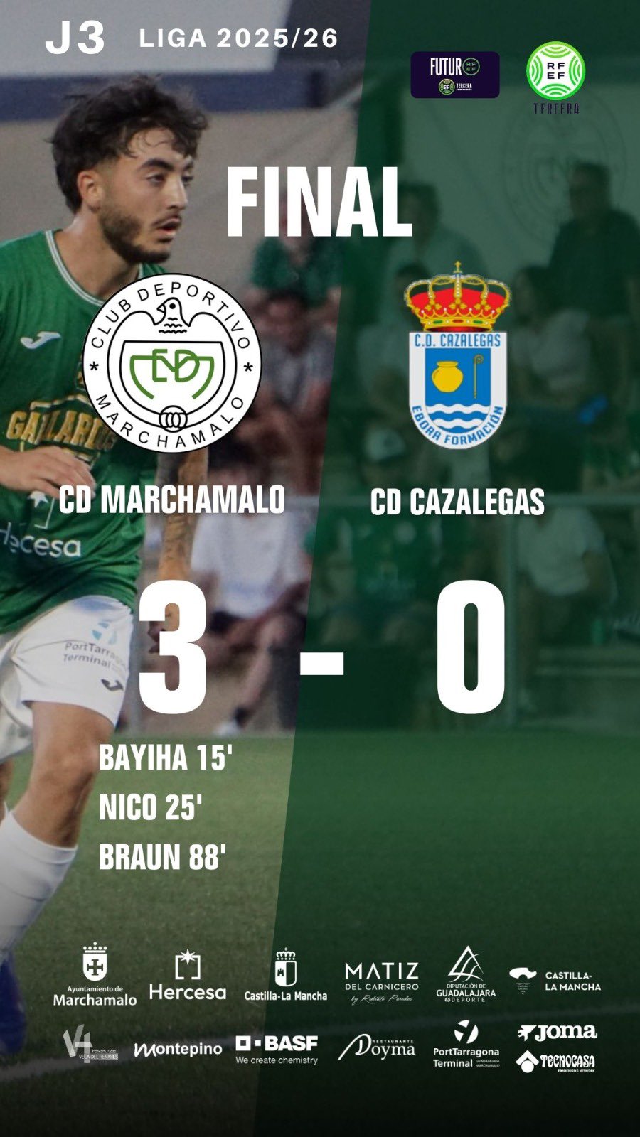 El CD Marchamalo celebra su primera victoria en La Solana con goleada y homenaje a Santiago Pascual