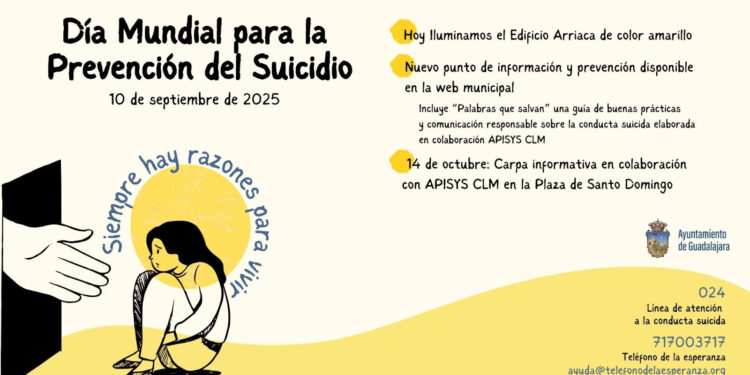Guadalajara ilumina el edificio Arriaca de amarillo por el Día Mundial de Prevención del Suicidio 2025