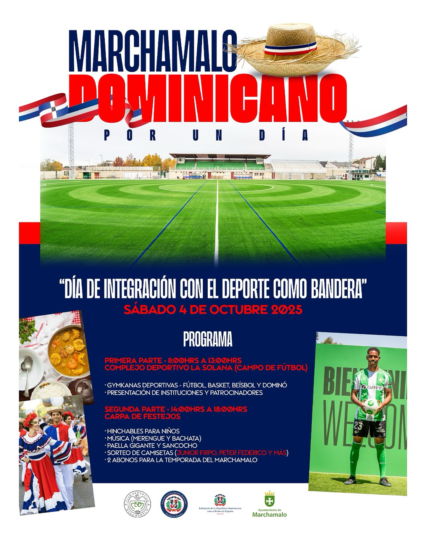 Marchamalo, CD Marchamalo, Marchamalo Dominicano por un día, integración cultural, convivencia, deporte Marchamalo, gastronomía dominicana, música bachata merengue flamenco, paella popular, eventos Marchamalo, actividades familiares Marchamalo, comunidad dominicana en España