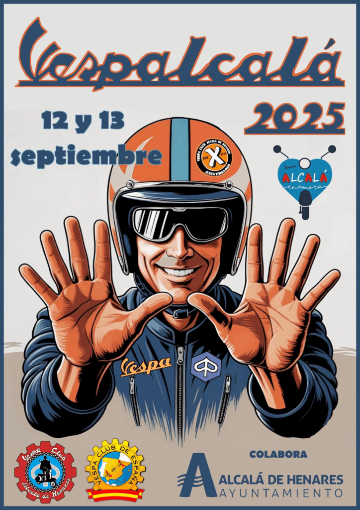 Vespalcalá 2025 celebra su décimo aniversario: 200 Vespas recorrerán Alcalá de Henares