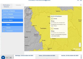 Activado aviso amarillo por lluvias y tormentas en Cabanillas del Campo este lunes 13 de octubre