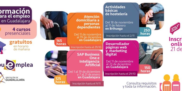 La Diputación de Guadalajara ofrece 1.280 horas de formación gratuita con el programa Dipuemplea 2025