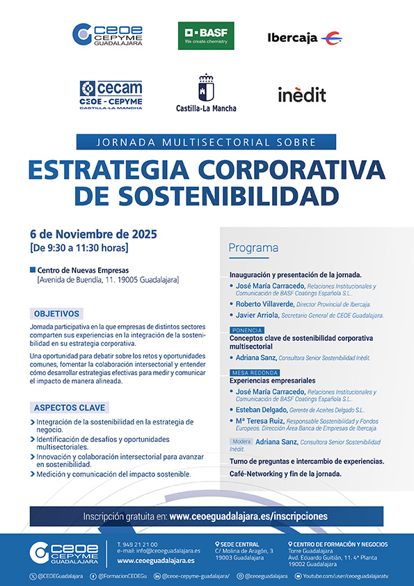 CEOE-CEPYME Guadalajara impulsa la sostenibilidad empresarial con una jornada multisectorial