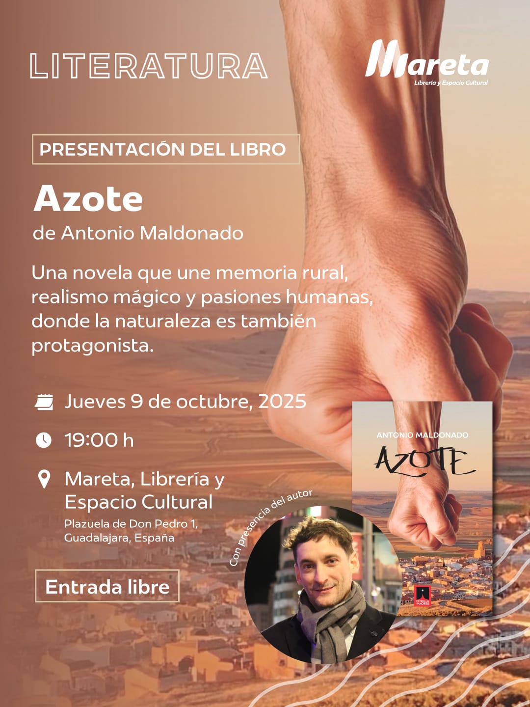 La librería Mareta acoge la presentación de Azote, la primera novela de Antonio Maldonado