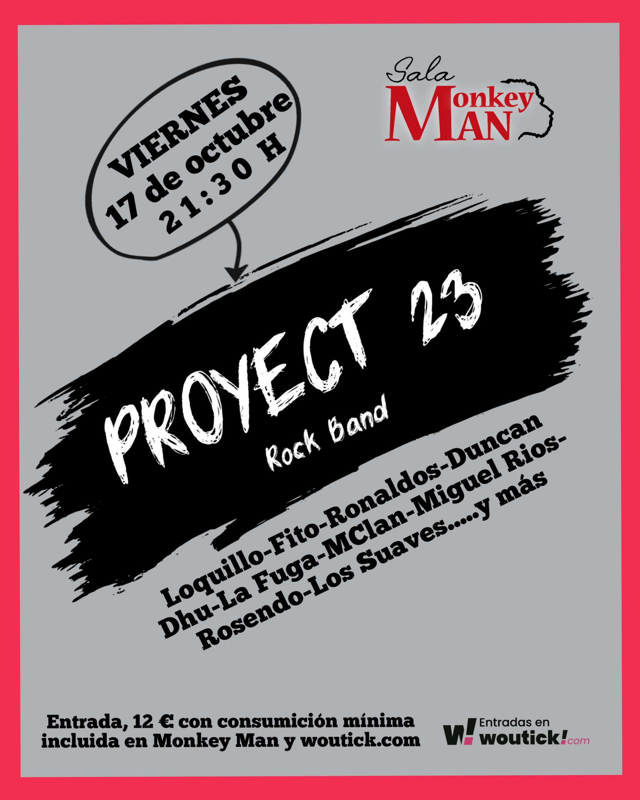PROYECT 23 Rock Band: concierto de rock español en vivo en Sala Monkey Man, Guadalajara