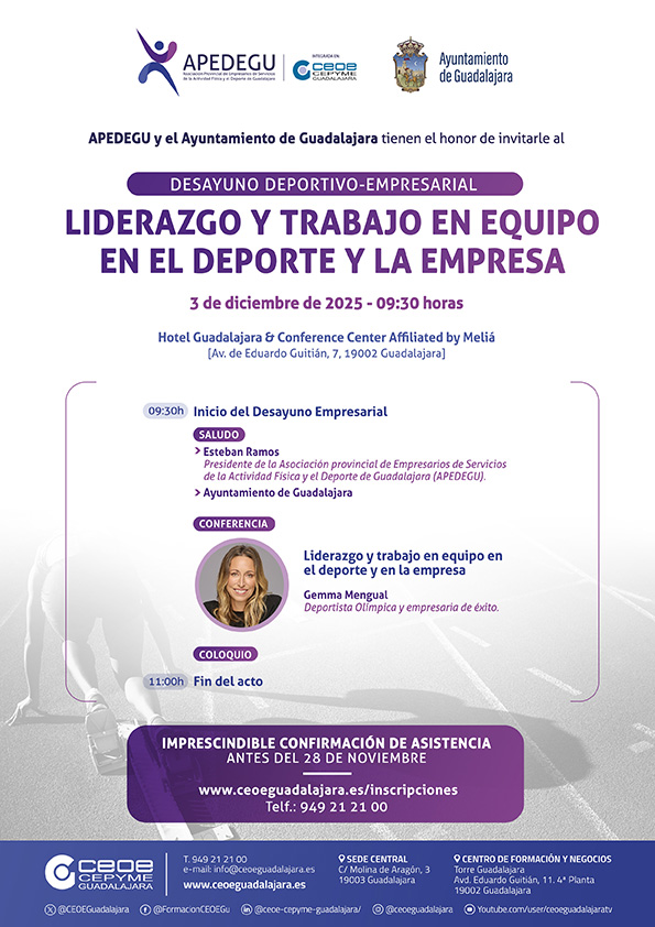 Gemma Mengual ofrece conferencia sobre liderazgo y trabajo en equipo en Guadalajara | APEDEGU, CEOE-CEPYME y Ayuntamiento