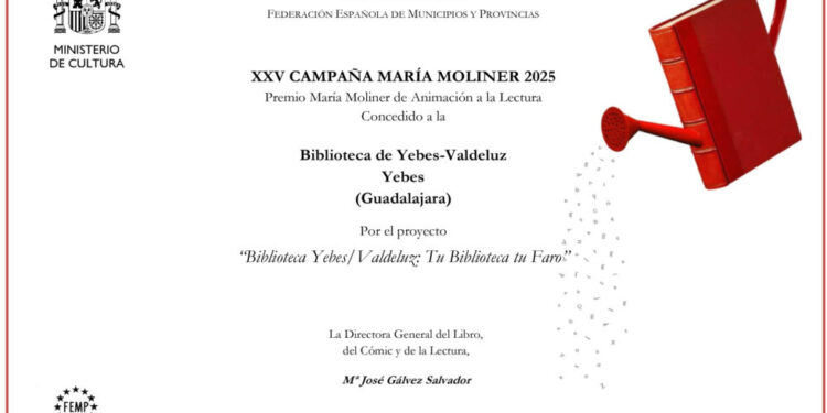 El Ayuntamiento de Yebes recibe el Premio María Moliner 2025 por fomentar la lectura
