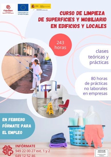 Cáritas abre el plazo de inscripción para el curso de limpieza con 80 horas prácticas en empresas