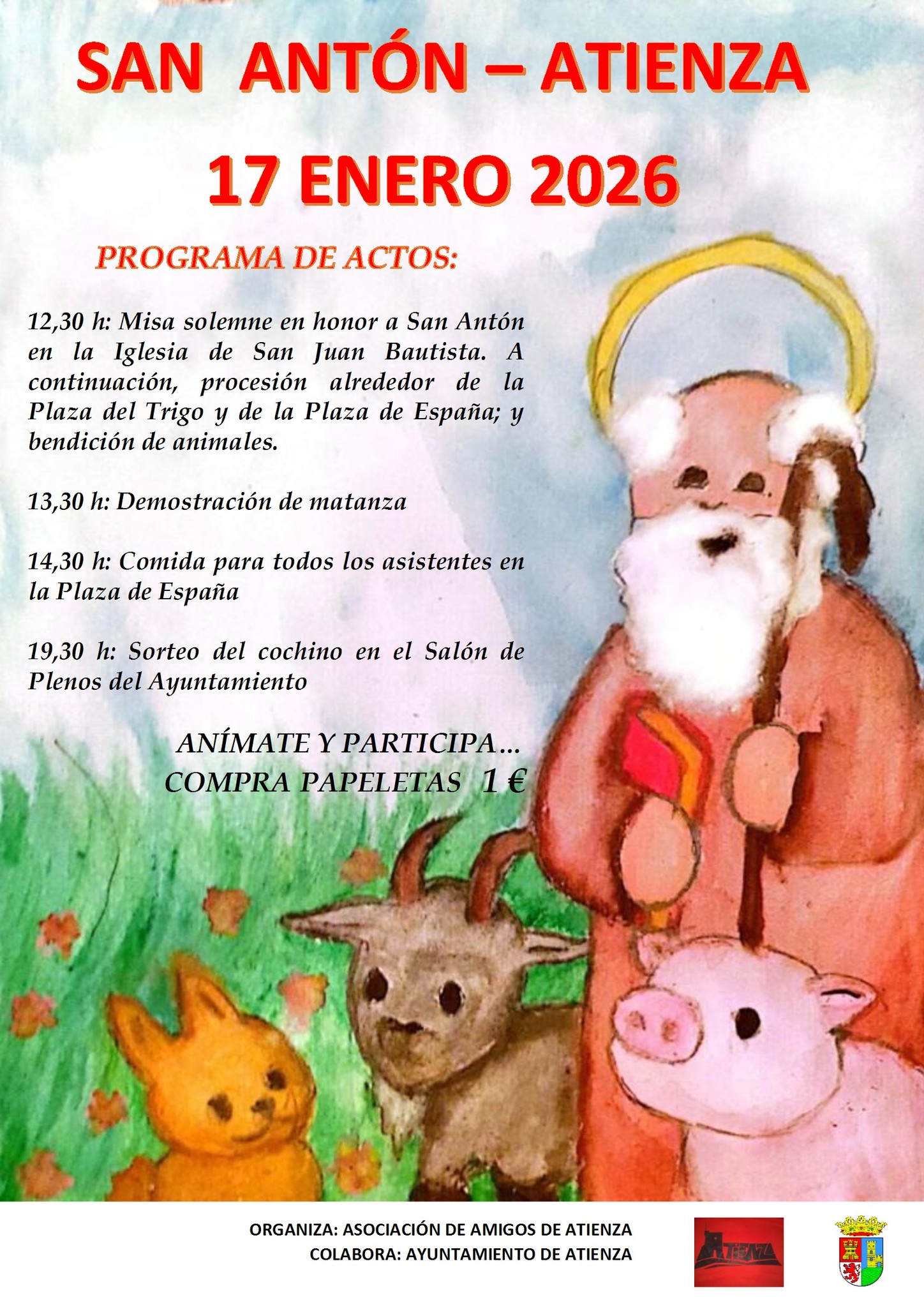 Cochino de San Antón 2026 en Atienza: misa, procesión y sorteo popular