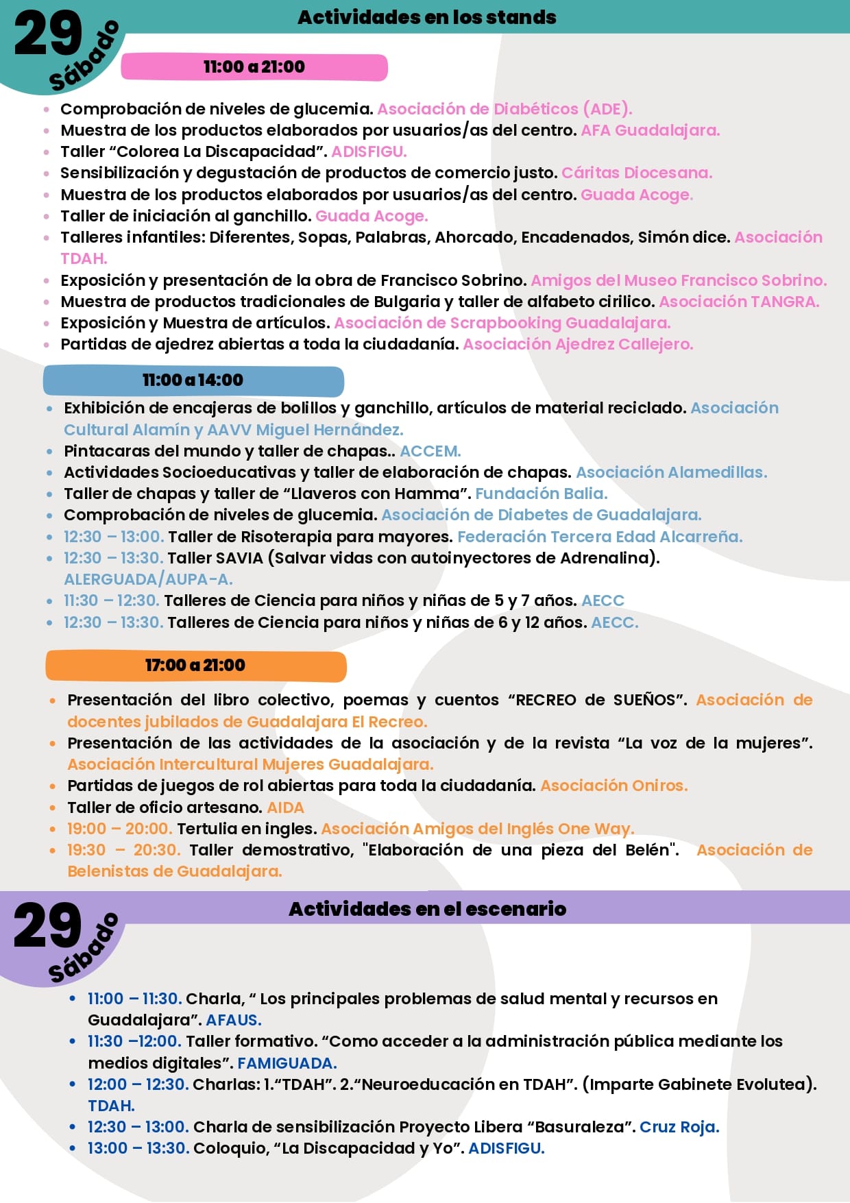 Guadalajara, Feria de las Asociaciones en La Concordia con más de medio centenar de colectivos participantes.