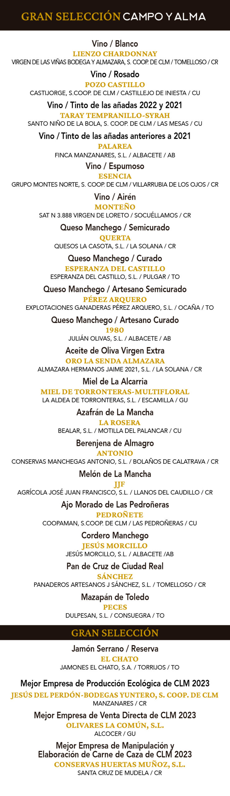 Presidente García-Page destaca la importancia del sector agroalimentario en XXXIV Premios Gran Selección 'Campo y Alma' en Valdepeñas