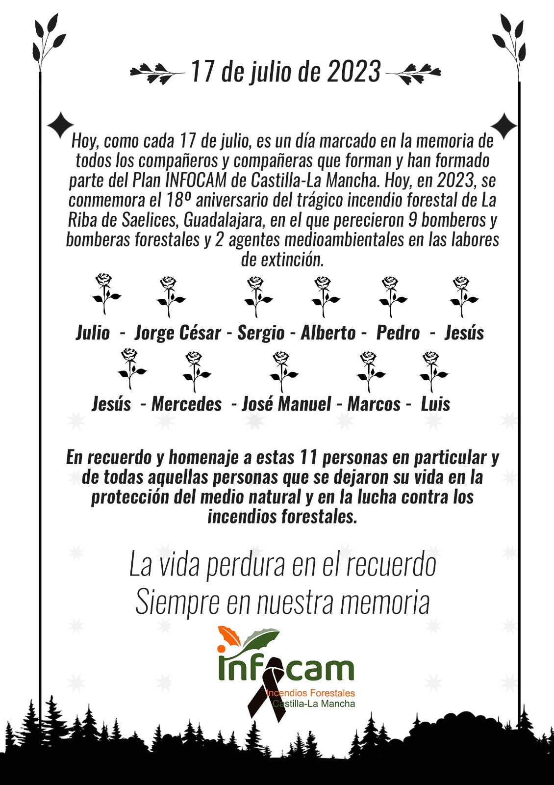 Emotivo homenaje en Cogolludo a las víctimas del incendio de Riba de Saelices ocurrido hace 18 años