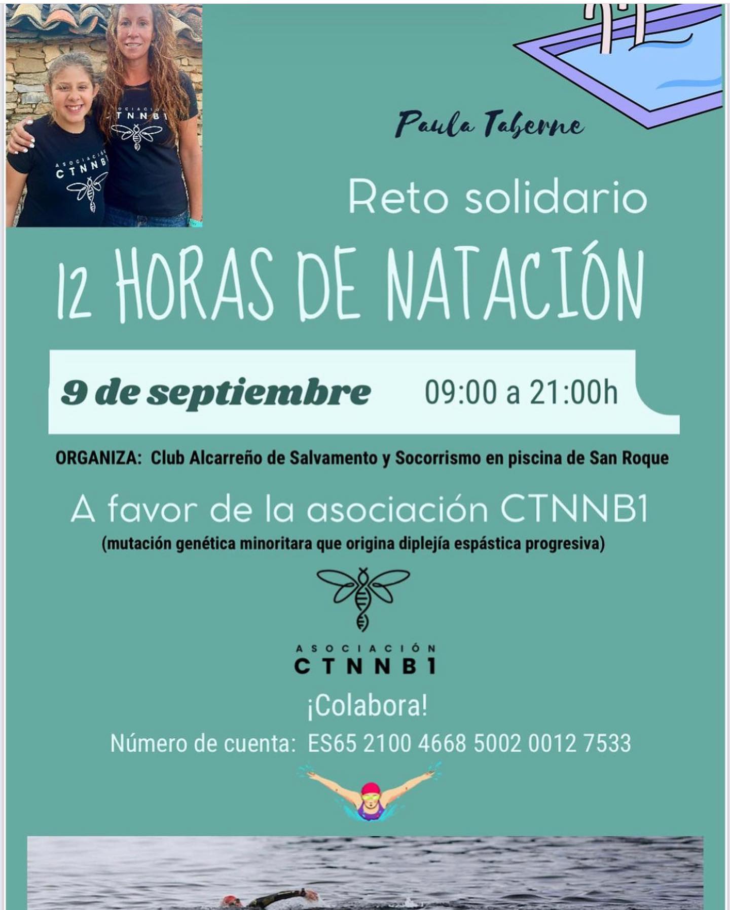 Paula Taberne nadara como reto durante las 12h en favor de la asociación CTNNB1