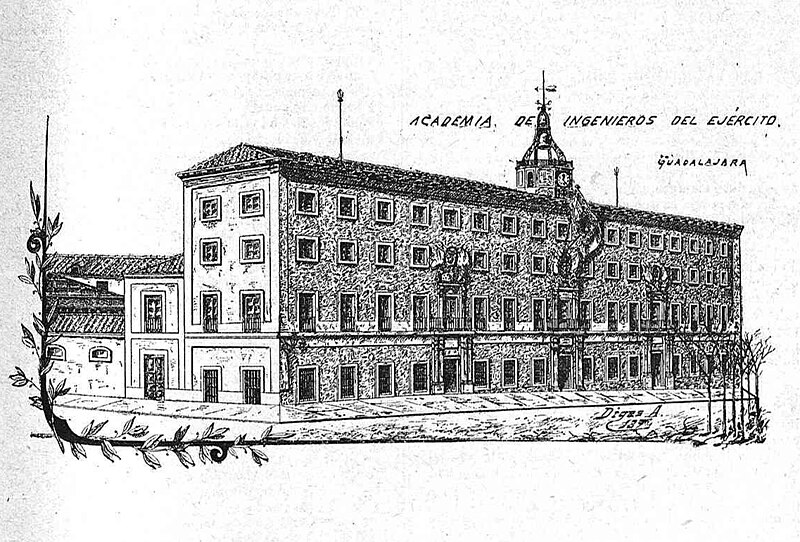 Vista de la Academia de Ingenieros en una ilustración publicada en la revista Flores y Abejas (1895)