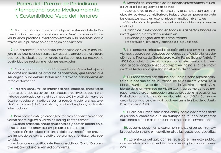 Bases del I Premio de Periodismo Internacional sobre Medioambiente y Sostenibilidad