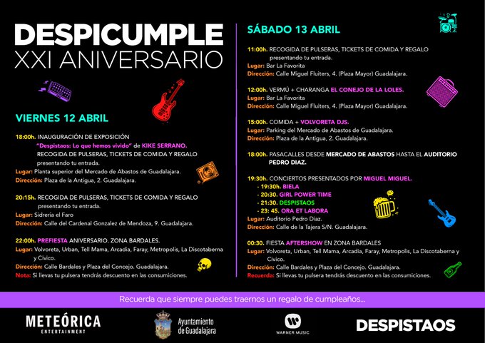 El grupo Despistaos festeja su XXI aniversario en Guadalajara con una exposición retrospectiva y conciertos emocionantes en el Auditorio Pedro Díaz.