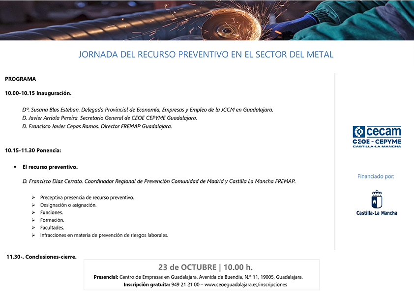CEOE-CEPYME Guadalajara organiza jornada sobre el recurso preventivo en el sector del metal