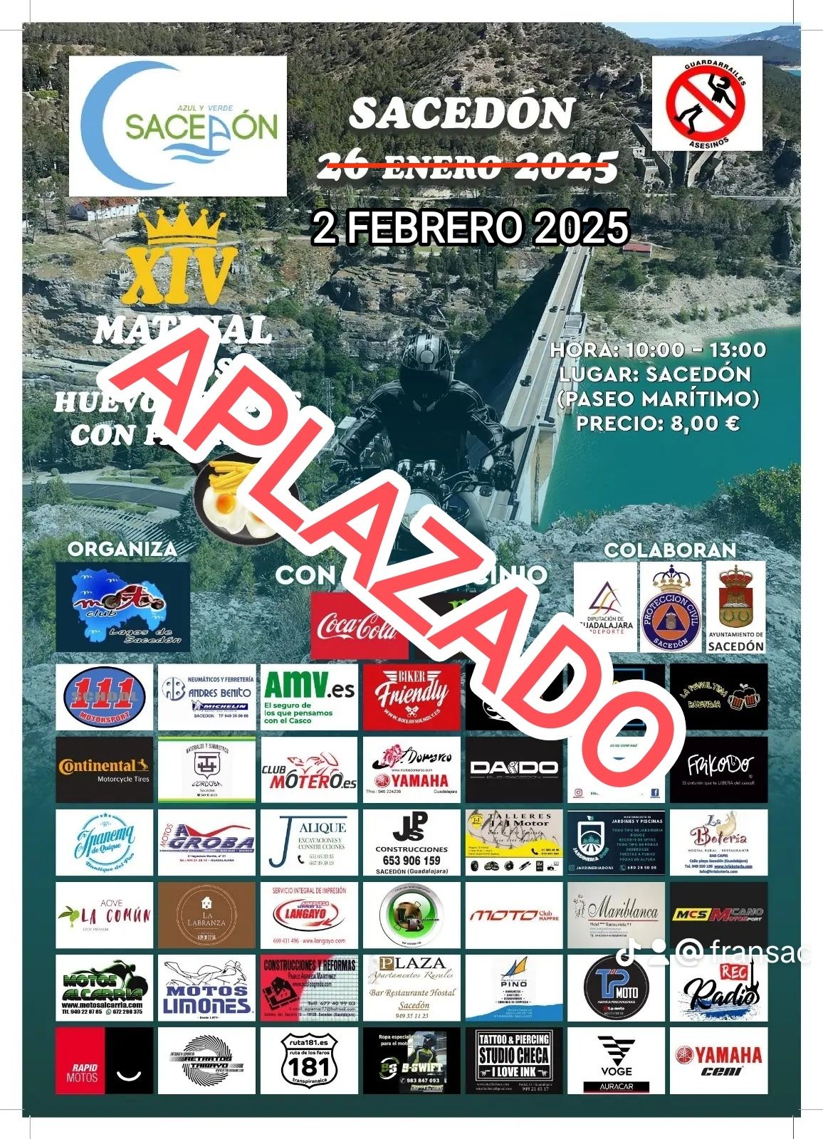 Sacedón pospone la Ruta Motera "Huevos Fritos con Patatas" al 2 de febrero por malas condiciones meteorológicas