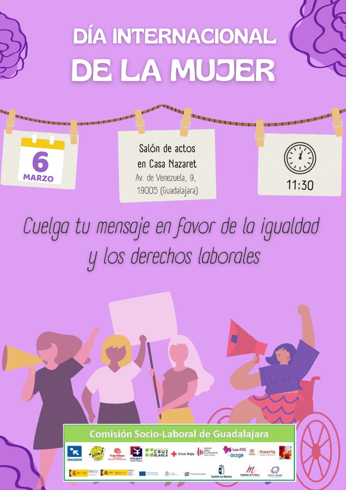 Tendedero de la Igualdad en Guadalajara: Cáritas y la Comisión Socio-Laboral promueven una sociedad más justa