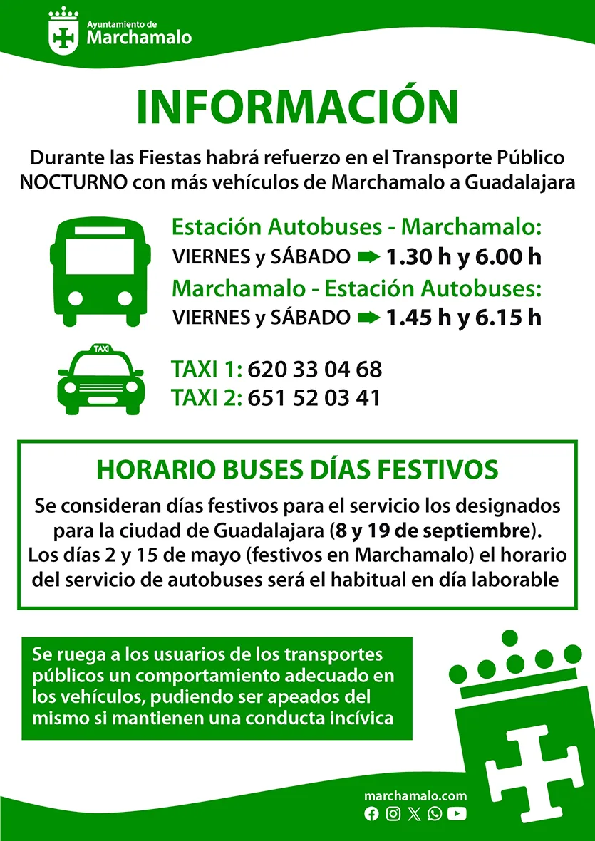 Marchamalo refuerza el Autobús Nocturno en sus Fiestas Patronales 2025: Horarios y Paradas